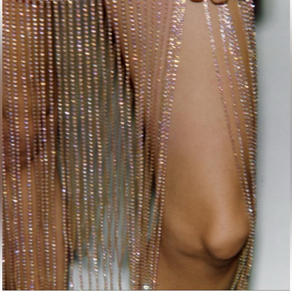 ZARA PINK GOLD RHINESTONE MESH DRESS - Picture 7 of 16